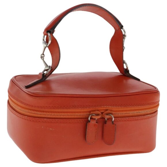 GUCCI Horsebit Vanity Pouch Leather Orange Silver 032 270 0141 Auth 95635 - Picture 1 of 16